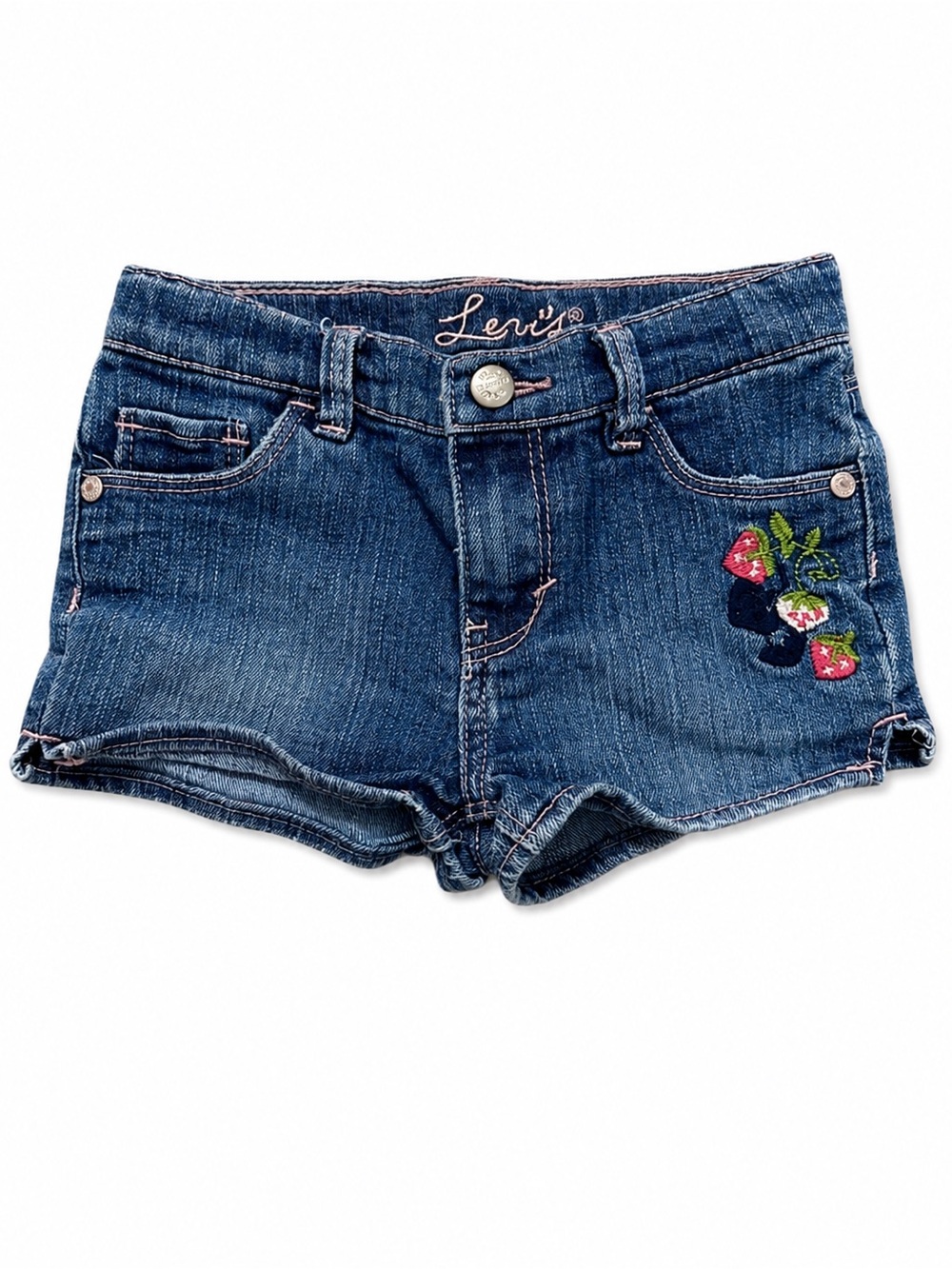 Levi’s Toddler Girls 4T Denim Shorts Strawberry Embroidered Jean Shorts Summer
